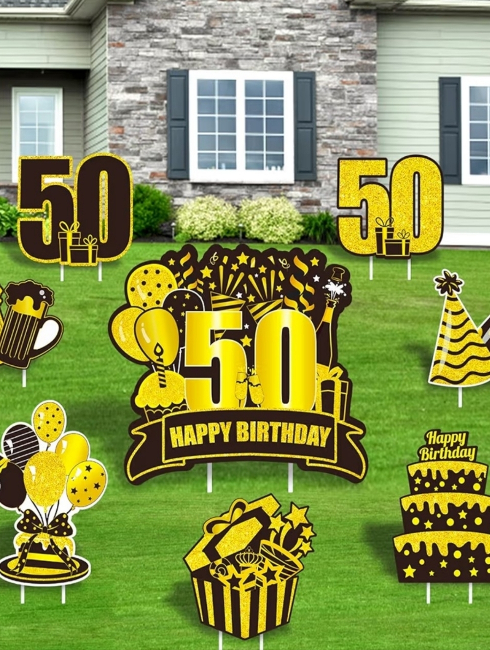 50th Birthday Yard Signs Black & Gold Various Sizes